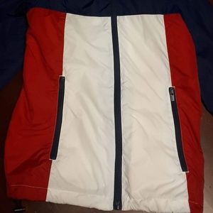 White , red , and navy windbreaker